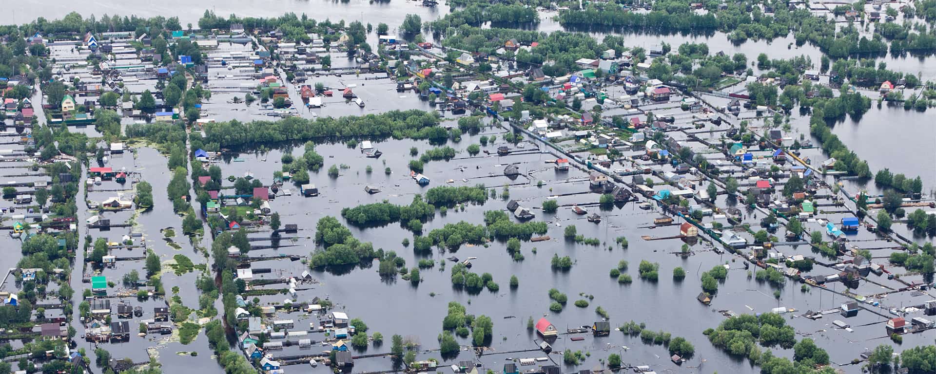 town inundated with flood waters
